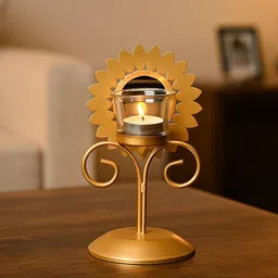MARKET99 Gold-Toned Sunflower T-Lite Candle Holder-image-26
