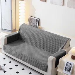 Fashion Throw Grey Checked Velvet 1 Piece Sofa Cover With Arms-image-99