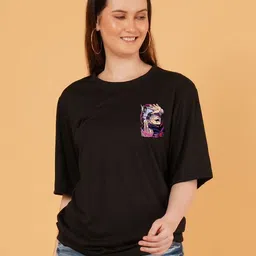 Kushi Flyer Women Graphic Printed Round Neck Cotton Oversized T-shirt-picture-36