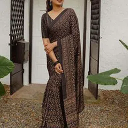 ALMAARI FASHION Floral Printed Pure Linen Banarasi Saree-picture-24