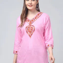 FAMBEE Women Floral Embroidered V-Neck Thread Work Thread Work Kurti-picture-12