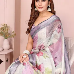 Mitera Floral Linen Blend Saree image 2