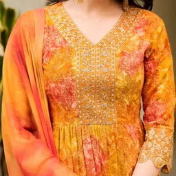 KALINI Women Floral Embroidered Panelled Sequinned Kurta with Trousers & With Dupatta image 2