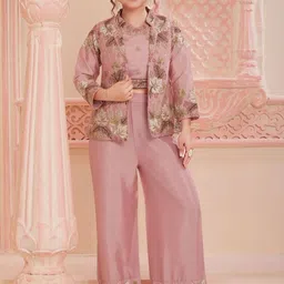 Lagorii Girls Floral Embroidered Regular Thread Work Kurta with Palazzos-image-93