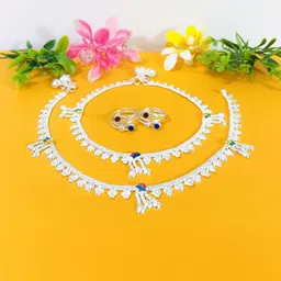 AamNa Enterprises Silver-Plated Stone-Studded & Beaded Jewellery Set image 1