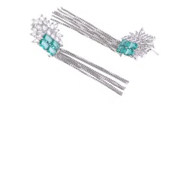 Opal Touch Rhodium-Plated Cubic Zirconia Studded Tasselled Contemporary Drop Earrings image 3