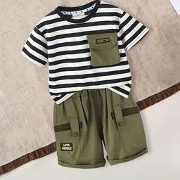 FOREVER FRIDAY Boys Striped Round Neck Pure Cotton T-Shirt With Shorts-image-98