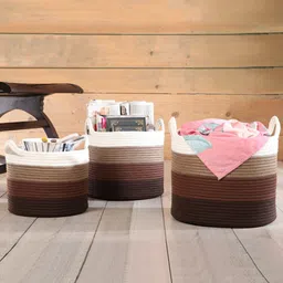 Pano Brown & White Striped Round Storage Basket image 4