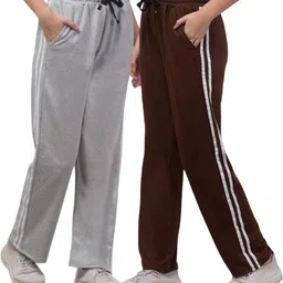 clothina Pack of 2 Women Striped Multicolor Track Pants-picture-45