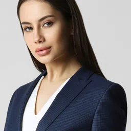 Van Heusen Woman Checked Notched Lapel Collar Single Breasted Formal Blazers image 5