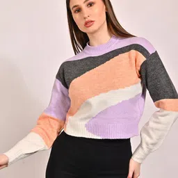 NoBarr Colourblocked Round Neck Long Sleeves Pullover Sweater image 3