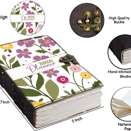 makenstylecollection New year 2026 designer leather journal with lock 5*7 inches 200 pages M-012 A5 Diary unruled 200 Pages image 5