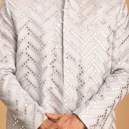 SHRESTHA BY VASTRAMAY Slim-Fit Embroidered Mirror Work Sherwani Set image 2