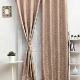 Ariana Coffee Brown & Silver-Toned 2 Pieces Floral Room Darkening Window Curtains image 5