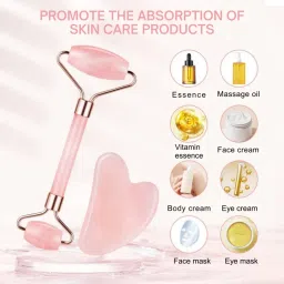 Signaxo Rose Jade Roller & Gua Sha Face & Neck Massager Tool Kit For Skin Glow & Brightening image 2