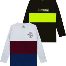 MIST N FOGG Boys Pack Of 2 Colourblocked Round Neck Long Sleeves Pure Cotton T-shirt-picture-43