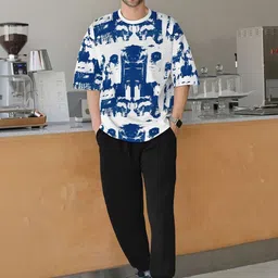 TRIPR Men Abstract Printed Round Neck Cotton Tracksuits-image-2