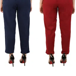 SVKETAIL Women Pack Of 2 Solid Pure Cotton Trousers With 2 Pockets image 4