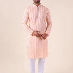 AURIK Men Striped Regular Pure Cotton Kurta with Pyjamas image 2