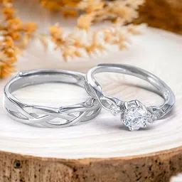 M Men Style Set Of 2 Stainless Steel Silver Plated Crystal Studded Couple Finger Rings image 3