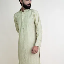 KUNDALI KAKSHAY Ethnic Motifs Embroidered Sequinned Mandarin Collar Straight Kurta image 2