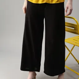 Kryptic Women Slip-On Elasticated Flared Cropped Palazzos-image-1