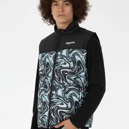 glitchez Abstract Print Mock Collar Puffer Bomber Jacket-picture-14