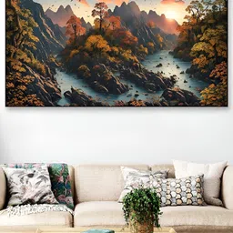 DEKORSTATION Green & Blue Floral and Botanical Printed Canvas Wall Art-image-0