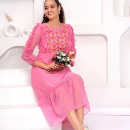 OH MI DIOS Women Floral Embroidered Midi Dress image 1