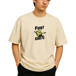 GLOBAL NOMAD Typography Printed Drop-Shoulder Sleeves Pure Cotton Oversized T-shirt-picture-30