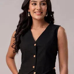 SwagSanskriti Pure Cotton V-Neck Sleeveless Waistcoat & Trousers Co-Ords image 4