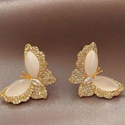 DressBerry Gold-Plated American Diamond Stone Studded Butterfly Shaped Korean Studs-picture-38