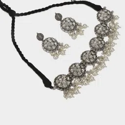PUJVI Stone Studded & Beaded Oxidised Jewellery Set-picture-26