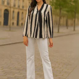 Ruhaans Striped Georgette Top image 5