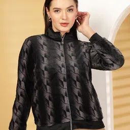 Thirty Threads Women Self Design Mock Collar Front-Open Sweatshirt-picture-37
