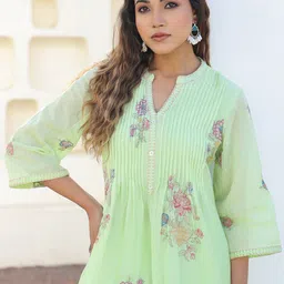 AARAAS Printed Pure Cotton Mandarin Collared Tunic With Palazzos Co-Ords image 2