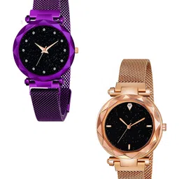Gopal Shopcart Unisex Pack Of 2 Stainless Steel Bracelet Style Straps Analogue Watch-picture-38