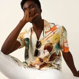 THE BEAR HOUSE Abstract Printed Cuban Collar Relaxed Fit Casual Shirt-picture-36