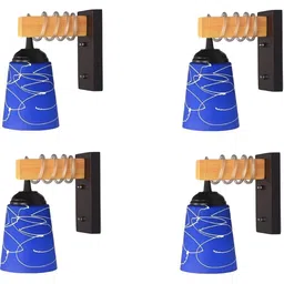 1ST TIME Blue & Blue Printed Wood Contemporary Frustum Shaped Wall Lamp-picture-22