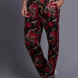 GO DEVIL Men Floral Printed Original Loose Fit High-Rise Trousers image 3