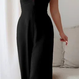 Outzidr Solid Shoulder Straps Sleeveless Basic Jumpsuit image 2