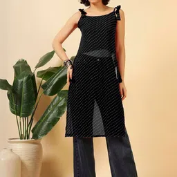 LIPS CROWN Women Striped Printed Shoulder Straps Sleeveless Kurti-image-25