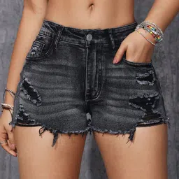 AVANOVA Women Washed Regular Fit High-Rise Ribbed Denim Shorts-image-44