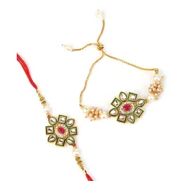 ALAMPATA Women Set Of 2 Gold Plated Brass Kada Red Threaded Drawstring Bracelet image 4