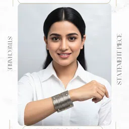 ORANGENYSHA Silver-Plated American Diamond Studded Cuff Bracelet image 2