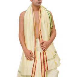 Exotic India Men Ready to Wear Dhoti and Angavastram Set image 2