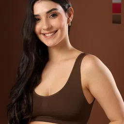 PAAVKI Pack of 3 Non-Padded Medium Coverage Slip-On Workout Bra-image-21