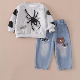 Hopscotch Boys Printed Polyester Sweatshirt & Jeans-picture-19