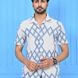 ARBOUR Men India Slim Fit Geometric Printed Cuban Collar Casual Shirt-picture-41