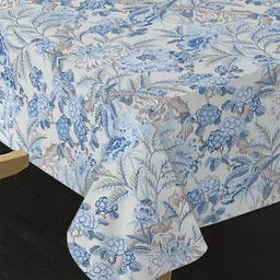 Arrabi Cream-Coloured & Blue Floral Printed 8-Seater Table Cover image 2